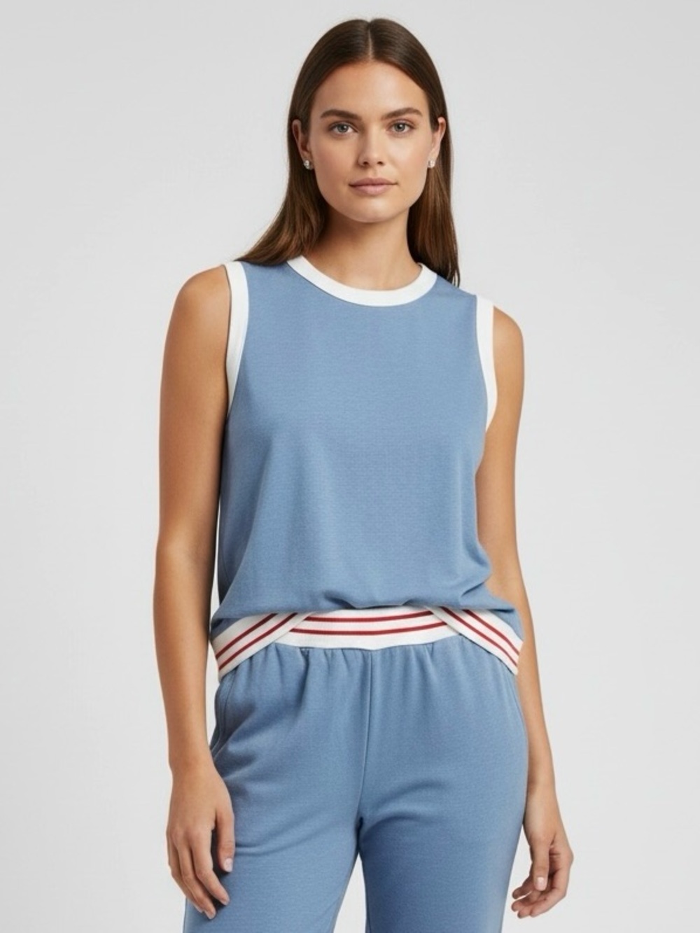 🌻NEW w/tag PJ Salvage Blue Ribbed Striped Hem Pajama Sleep Tank Top Size Medium